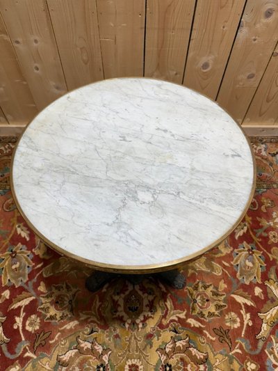 Guéridon rond de bistrot en fonte et marbre