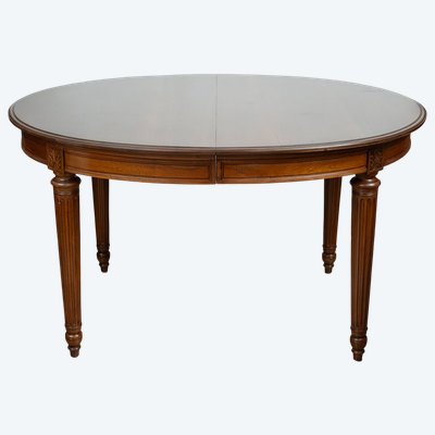 Table extensible Napoléon III ancienne en noyer massif. XIXe siècle.