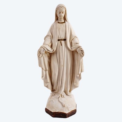 Grande statue de la Vierge Marie Immaculée Art Déco en plâtre début XXe
