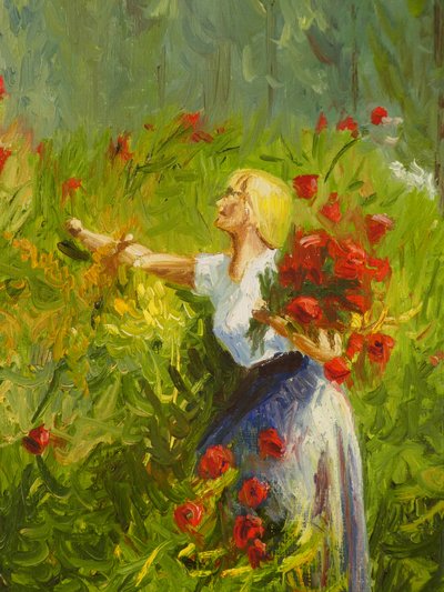 Jean-Paul SURIN - CUEILLETTE DES COQUELICOTS - Huile sur toile