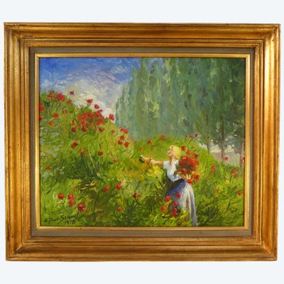 Jean-Paul SURIN - CUEILLETTE DES COQUELICOTS - Huile sur toile