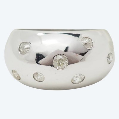 Bague Jonc Large Or Blanc Diamants Taille Ancienne 0,40ct – Vintage