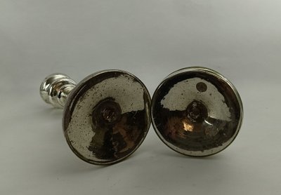 Paire de bougeoires en verre églomisé_XIXeme