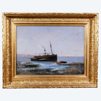 Frédéric Marius MANIQUET 1822-1896 Marseille, bateau de tourisme, tableau 1878 marine paysage