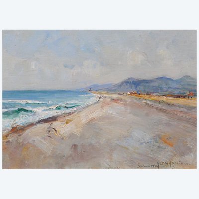 Guido Casciaro 1900-1963 Scerne, paysage de l'Adriatique, 1924 Italie Napoli mer plage tableau