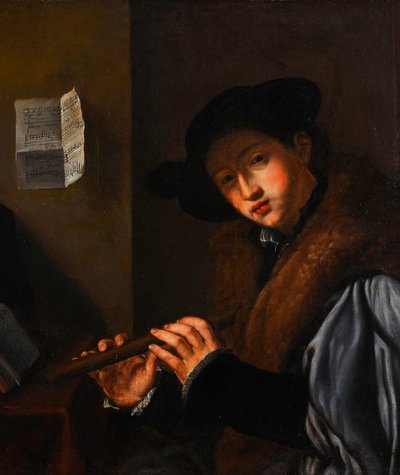 D’après Giovanni Girolamo Savoldo (c.1480-c.1548)  Portrait d’un jeune flutiste Huile sur toile