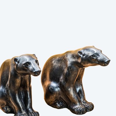 M. FONT,  Serre-livres ours polaires Art Déco