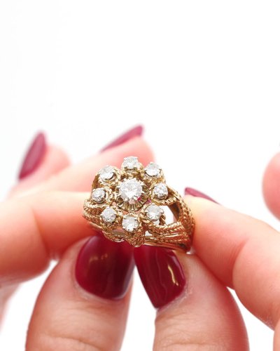 Bague cocktail diamants en or 18 karats, bague vintage 
