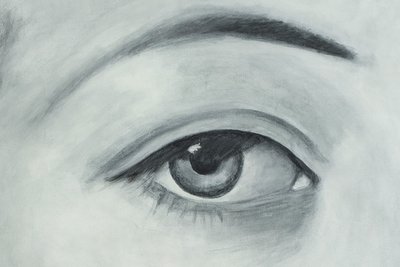 Evelyne Baget Détail peint d’un portrait de jeune femme. Contemporain