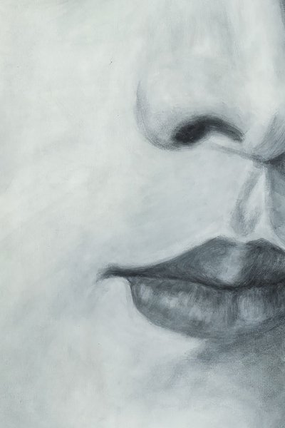 Evelyne Baget Détail peint d’un portrait de jeune femme. Contemporain