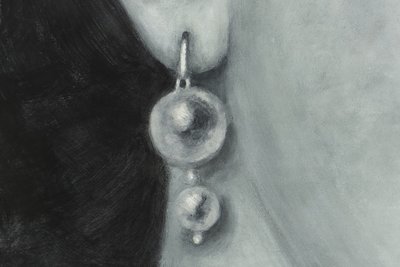 Evelyne Baget Détail peint d’un portrait de jeune femme. Contemporain