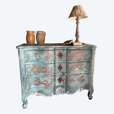 Commode galbée arbalète Louis XV des années 1900