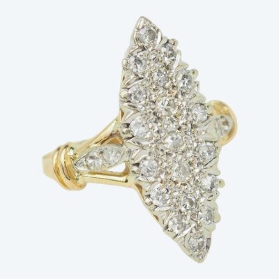 Bague marquise en diamants 0,40 carat en or bicolore – bague navette vintage