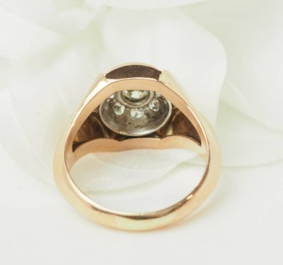 Bague Tank années 40 en or rose et diamants