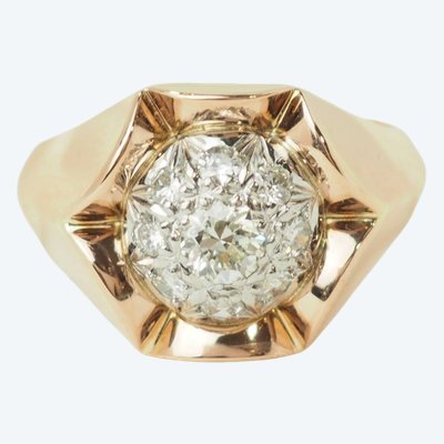 Bague Tank années 40 en or rose et diamants