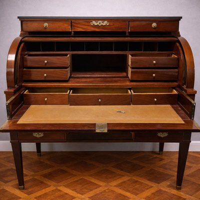 Important Louis XVI style mahogany cylinder secretary desk with double writing system