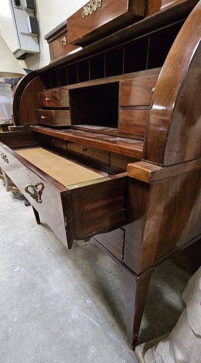 Important Louis XVI style mahogany cylinder secretary desk with double writing system