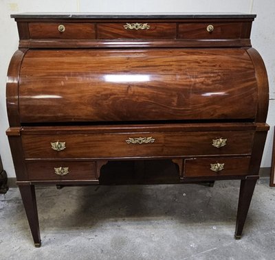 Important Louis XVI style mahogany cylinder secretary desk with double writing system