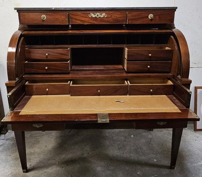 Important Louis XVI style mahogany cylinder secretary desk with double writing system