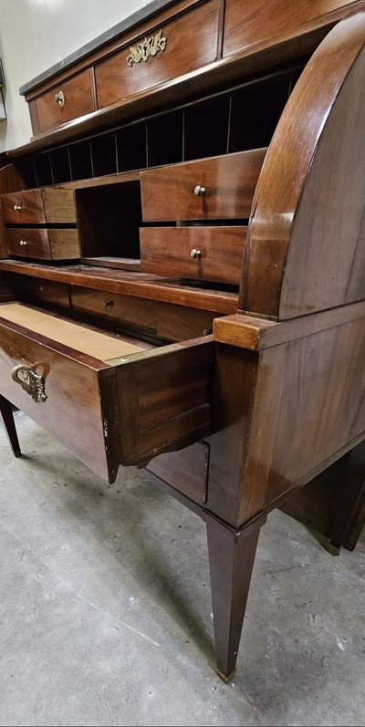 Important Louis XVI style mahogany cylinder secretary desk with double writing system