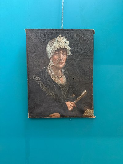 Antico dipinto olio su tela Dama XVIII sec, in costume dell'epoca, 71x53cm. 