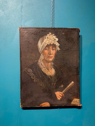 Antico dipinto olio su tela Dama XVIII sec, in costume dell'epoca, 71x53cm. 