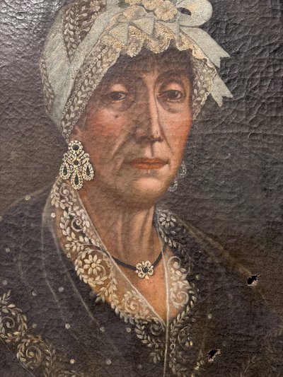 Antico dipinto olio su tela Dama XVIII sec, in costume dell'epoca, 71x53cm. 