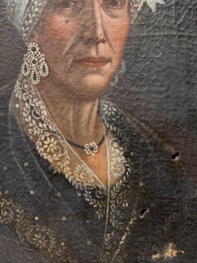 Antico dipinto olio su tela Dama XVIII sec, in costume dell'epoca, 71x53cm. 