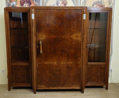 Importante bibliothèque époque Art Déco en loupe d'Amboine et acajou