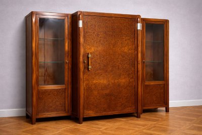 Importante bibliothèque époque Art Déco en loupe d'Amboine et acajou