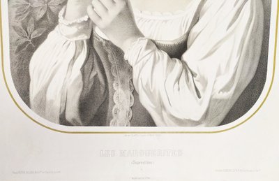 Lithografie „Die Gänseblümchen oder der Aberglaube“ nach Romain Cazes, 19. Jahrhundert