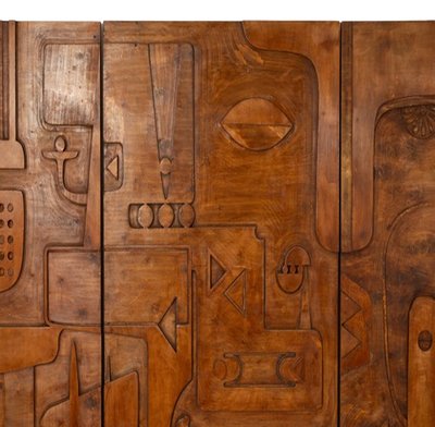Sieg von Segonzac. Geschnitztes Holz-Triptychon. Zeitgenössisch. LS67765019