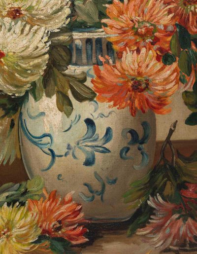 Öl auf Leinwand, Chrysanthemen, J. Schneider