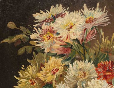 Öl auf Leinwand, Chrysanthemen, J. Schneider