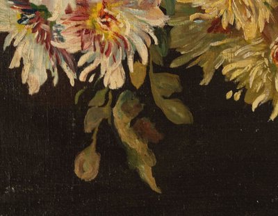Öl auf Leinwand, Chrysanthemen, J. Schneider