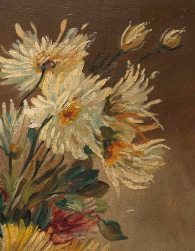 Öl auf Leinwand, Chrysanthemen, J. Schneider