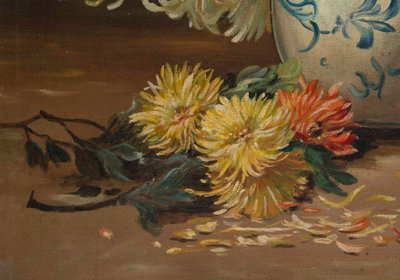 Öl auf Leinwand, Chrysanthemen, J. Schneider