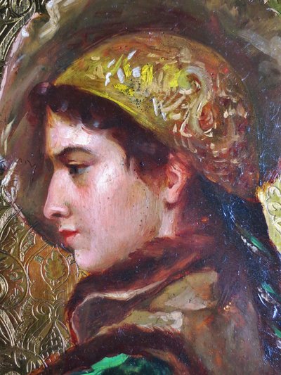 Portrait de jeune femme, école russe du XIXe siècle.    