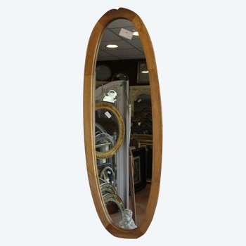 Scandinavian style oval mirror, wood, 43 x 120 cm