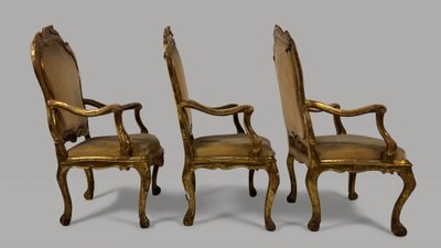 Three gilded wood armchairs, Venice, 18th century