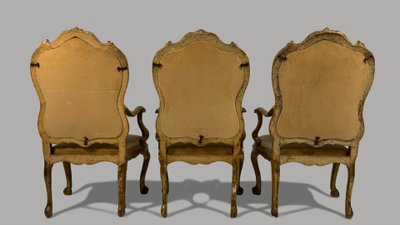 Three gilded wood armchairs, Venice, 18th century