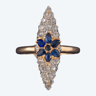 Bague Marquise Etoile Saphir et Diamant, fin XIXe siècle
