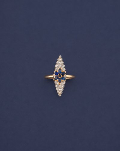 Bague Marquise en Saphir et Diamant, fin XIXe siècle