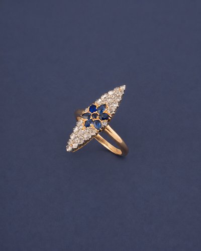 Bague Marquise en Saphir et Diamant, fin XIXe siècle