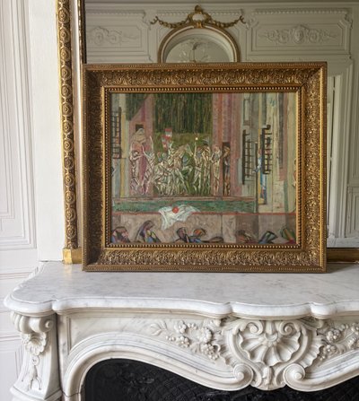 Bertholle, Figure e cavalieri, 1987, Olio su tavola