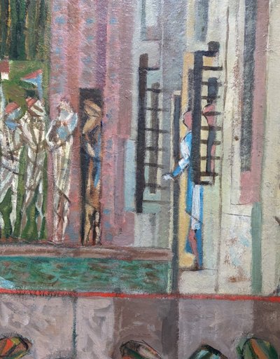 Bertholle, Figure e cavalieri, 1987, Olio su tavola