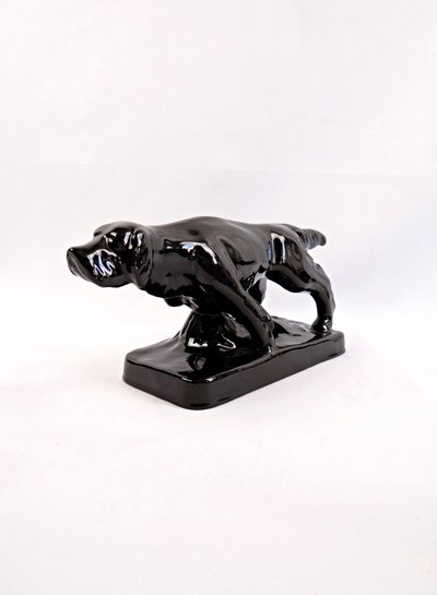 Ceramic sculpture of a hunting dog from Vallauris, signed Faïences & Poteries de Provence