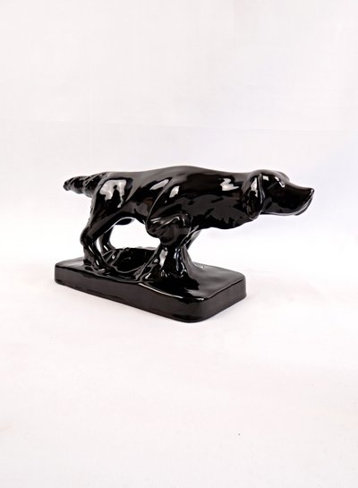 Ceramic sculpture of a hunting dog from Vallauris, signed Faïences & Poteries de Provence