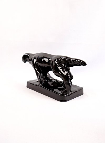 Ceramic sculpture of a hunting dog from Vallauris, signed Faïences & Poteries de Provence