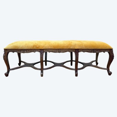 Regency-Louis XV style middle bench – Six cabriole legs – Mustard velvet